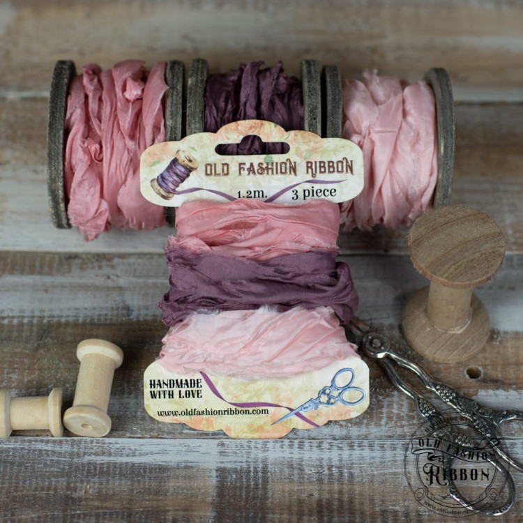 Zestaw gniecionych wstążek vintage pudrowy róż, brudny róż, jasny pudrowy róż Old Fashion Ribbon