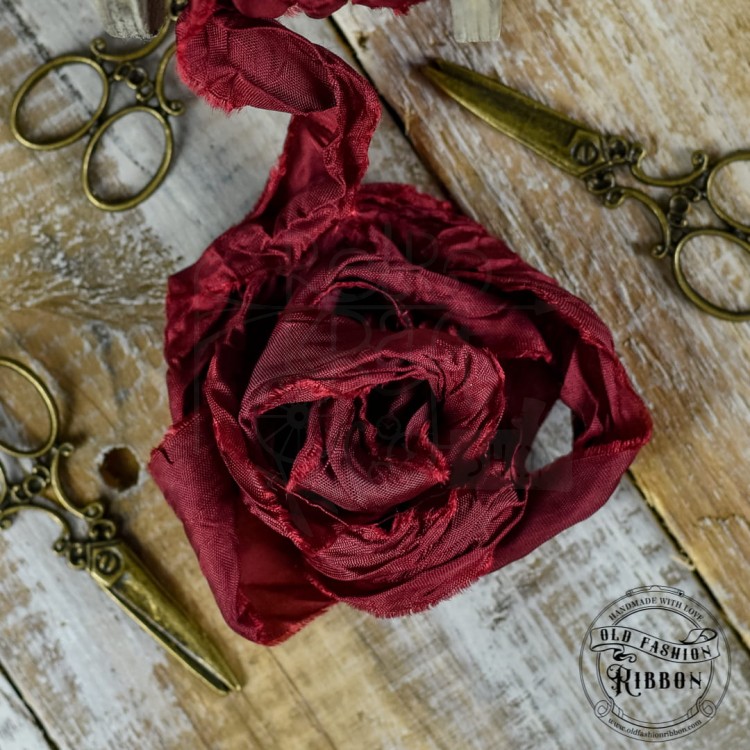 Wstążka gnieciona vintage świąteczne bordo 1,2m Old Fashion Ribbon