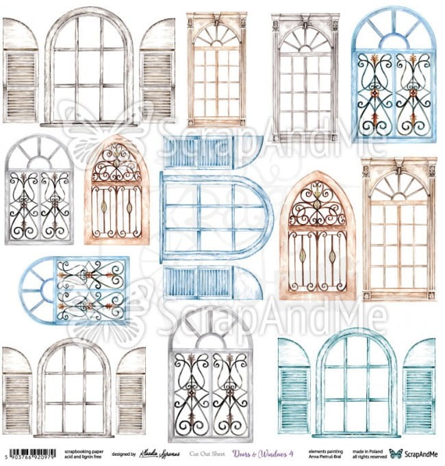Papier 30x30 Doors &amp; Windows 4 - arkusz do wycinania DW-04 ScrapAndMe