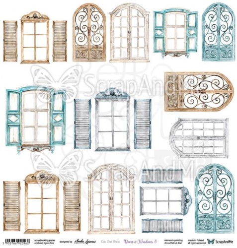 Papier 30x30 Doors &amp; Windows 3 - arkusz do wycinania DW-03 ScrapAndMe