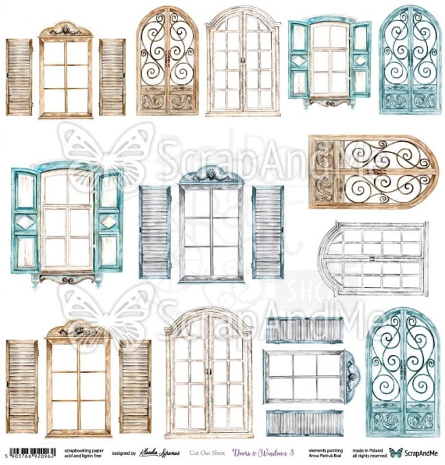 Papier 30x30 Doors &amp; Windows 3 - arkusz do wycinania DW-03 ScrapAndMe