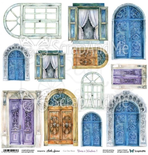 Papier 30x30 Doors &amp; Windows 1 - arkusz do wycinania DW-01 ScrapAndMe