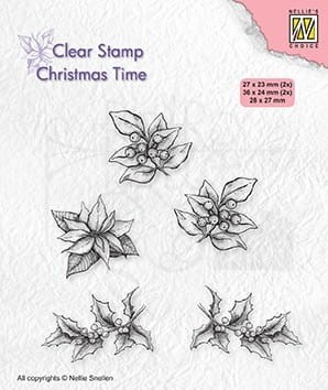 Stempel akrylowy Jemioła, ostrokrzew, poisencja, Poinsettia CT036 Nellie's Choice