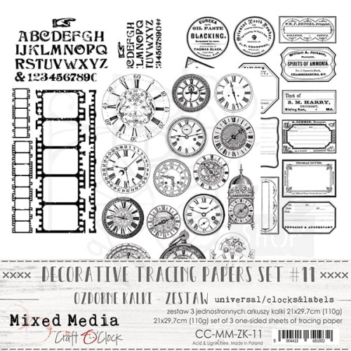 Ozdobne kalki zestaw 21x29,7 cm Clocks Labels CC-MM-ZK-11 Craft O'Clock