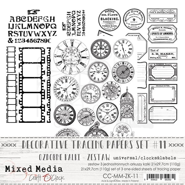 Ozdobne kalki zestaw 21x29,7 cm Clocks Labels CC-MM-ZK-11 Craft O'Clock