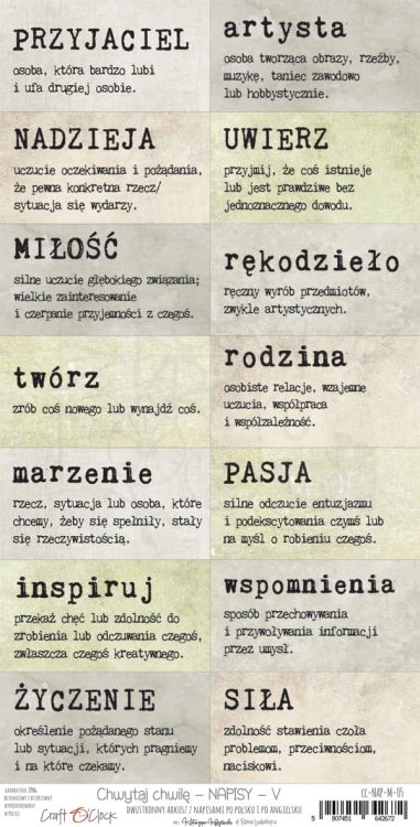 Arkusz z napisami Chwytaj chwilę 5 CC-NAP-M-05 Craft O'Clock