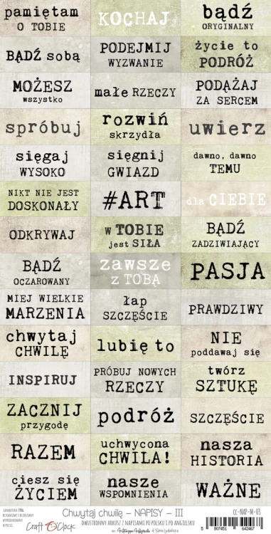 Arkusz z napisami Chwytaj chwilę 03 CC-NAP-M-03 Craft O'Clock