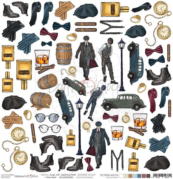 Papier 30x30 arkusz dodatków do wycięcia Age of Gentleman CC-DOD-AG-F16 Craft O'Clock