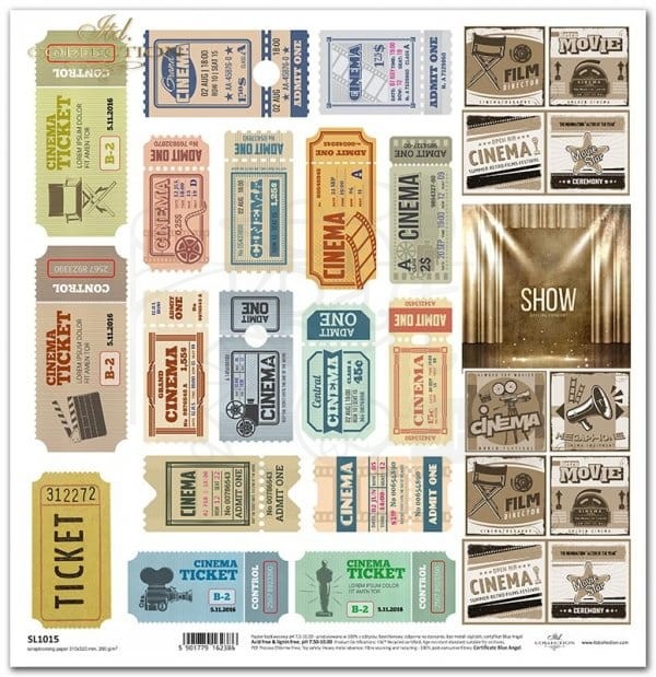 Papier 30x30 Magia kina retro bilety do kina SL1015 ITD Collection