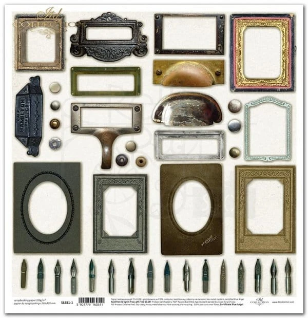 Papier 30x30 Secrets of the old diary stalowki ramki SL0881 ITD Collection