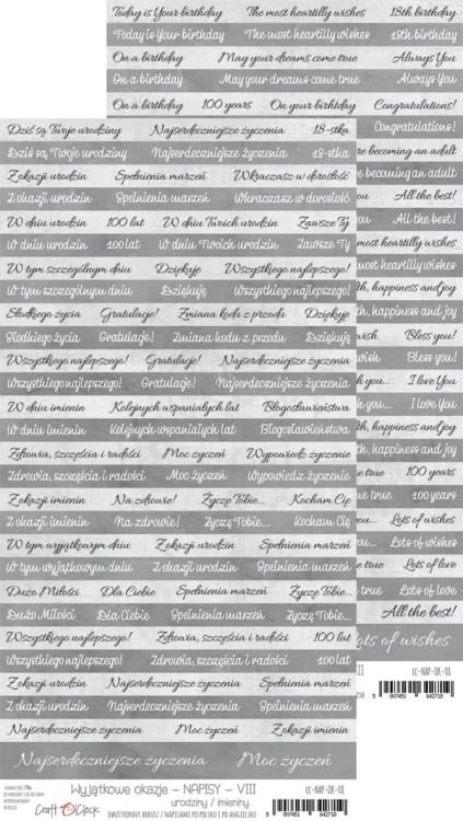 Arkusz z napisami Urodziny, imieniny CC-NAP-OK-08 Craft O'Clock