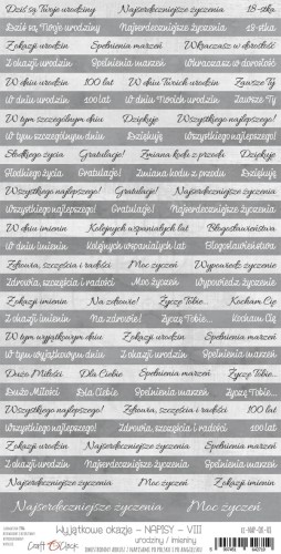 Arkusz z napisami Urodziny, imieniny CC-NAP-OK-08 Craft O'Clock
