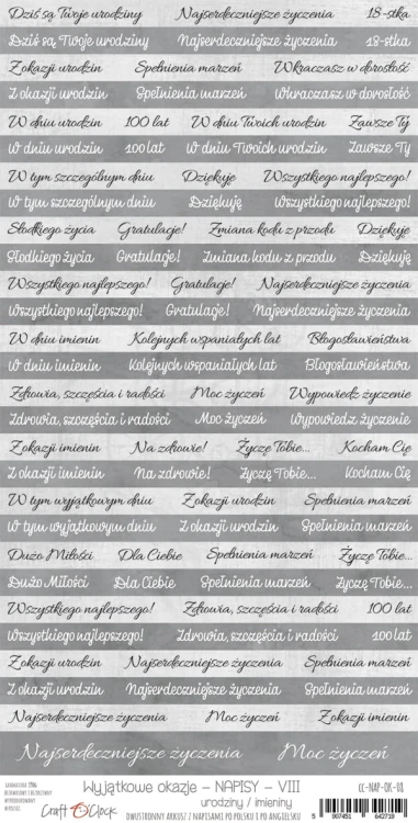 Arkusz z napisami Urodziny, imieniny CC-NAP-OK-08 Craft O'Clock