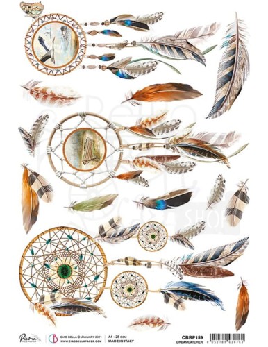 Papier ryżowy A4 Dreamcatcher piora, piórka, łapacz snów CBRP159 Ciao Bella