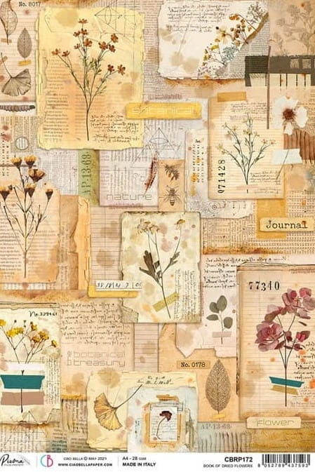 Papier ryżowy A4 Book of dried flowers retro kwiaty CBRP172 Ciao Bella