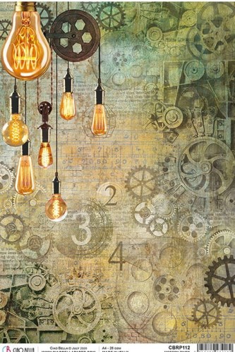 Papier ryżowy A4 Modern Times retro żarówki, mechanizmy, zębatki CBRP112 Ciao Bella
