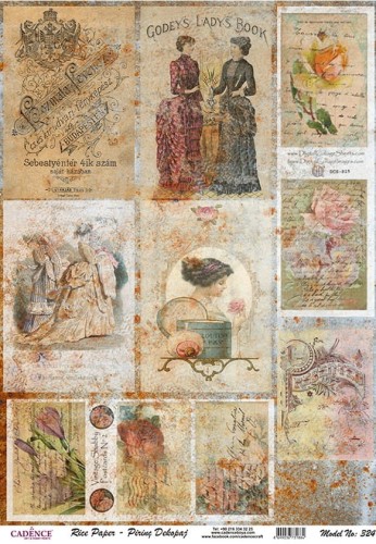 Papier ryżowy A4 vintage, retro, stare etykiety, karty PR0324 Cadence