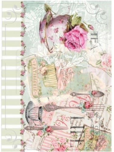 Papier ryżowy A4 vintage, retro, róża, filiżanka, patisserie PR0339 Cadence