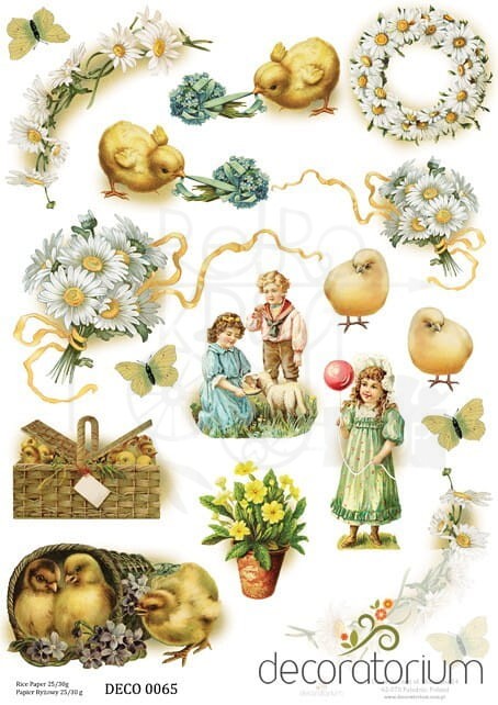 Papier ryżowy A4 pisklęta, kwiaty, wianek, dzieci 0065 Decoratorium