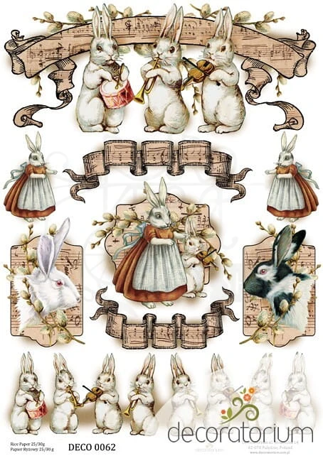 Papier ryżowy A4 zajączki, muzyka 0062 Decoratorium