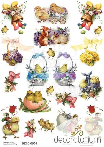 Papier ryżowy A4 Wielkanoc, zajączek, koszyczek, kwiaty 0054 Decoratorium