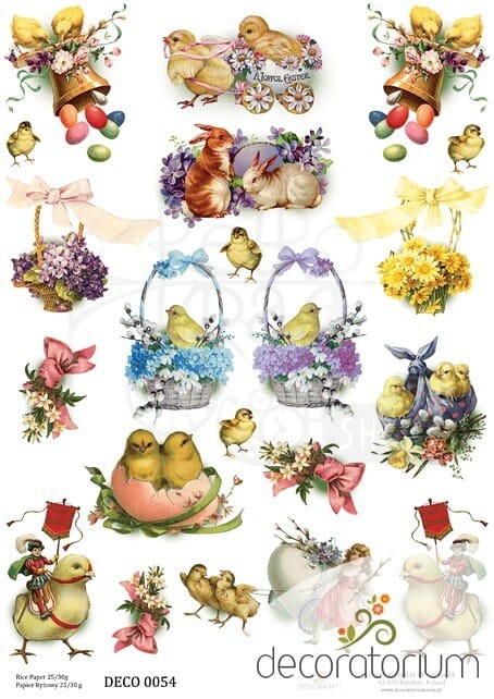 Papier ryżowy A4 Wielkanoc, zajączek, koszyczek, kwiaty 0054 Decoratorium