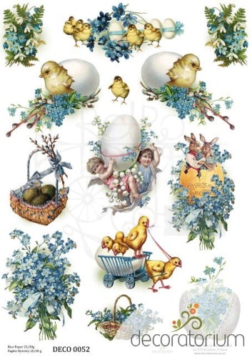Papier ryżowy A4 pisklę, jajko, niezapominajki 0052 Decoratorium