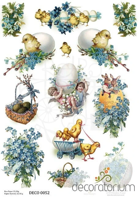 Papier ryżowy A4 pisklę, jajko, niezapominajki 0052 Decoratorium