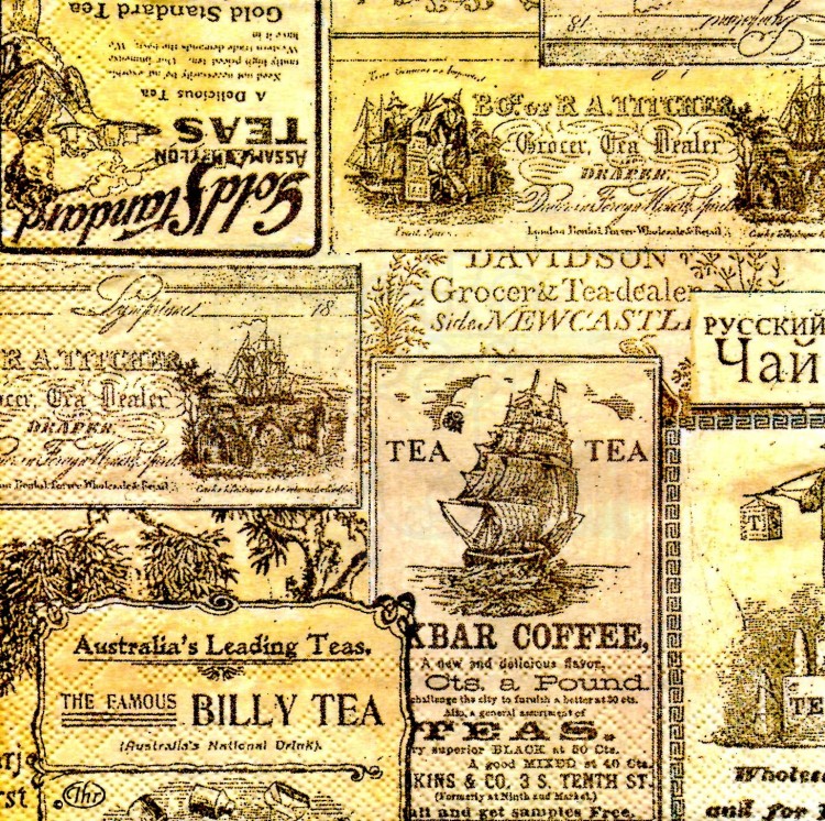 Serwetka 25x25 - Teatime, retro, etykiety, napisy IHR