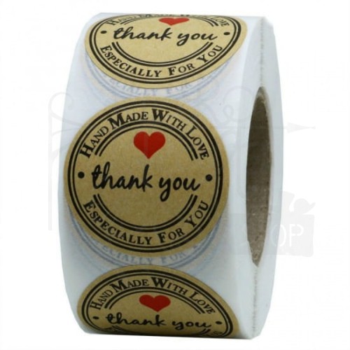 Naklejki na rolce z napisem Thank you, Hand made with love, Especially For You