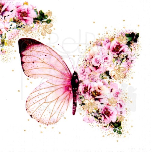 Serwetka 33x33 - Różowy motyl