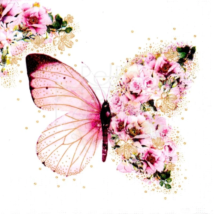 Serwetka 33x33 - Różowy motyl