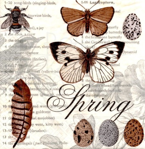 Serwetka 33x33 - Jajka, motylki, piórka, Spring, Wielkanoc