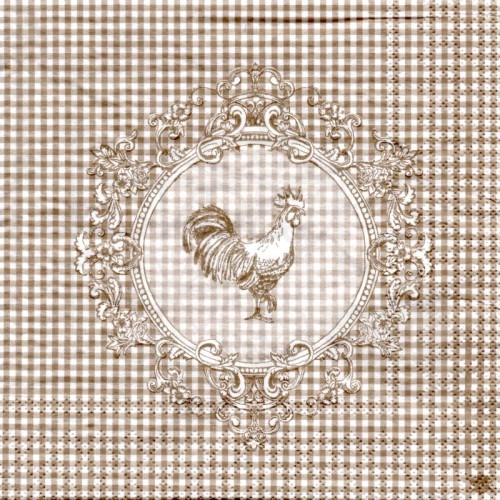Serwetka 33x33 - Kogut, szara kratka Wielkanoc