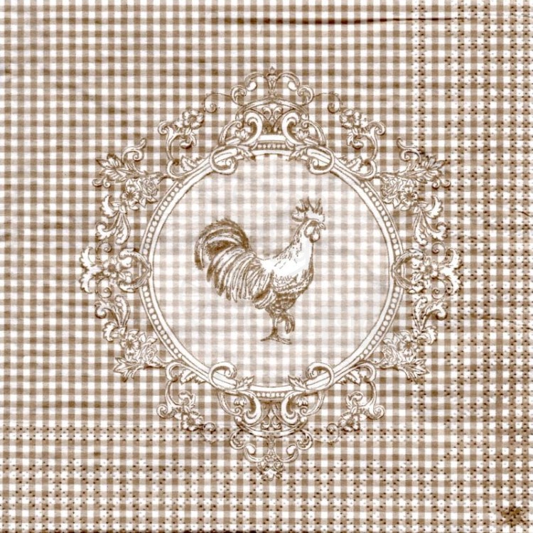 Serwetka 33x33 - Kogut, szara kratka Wielkanoc