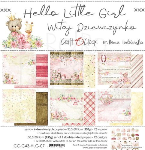 Zestaw papierów 30x30 Hello Little Girl CC-C43-HLG-07 Craft O'Clock