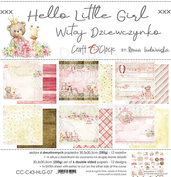 Zestaw papierów 30x30 Hello Little Girl CC-C43-HLG-07 Craft O'Clock