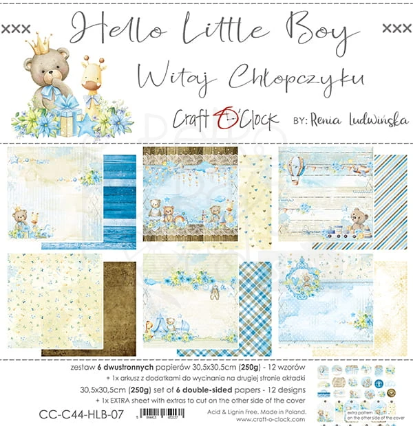 Zestaw papierów 30x30 Hello Little Boy CC-C44-HLB-07 Craft O'Clock