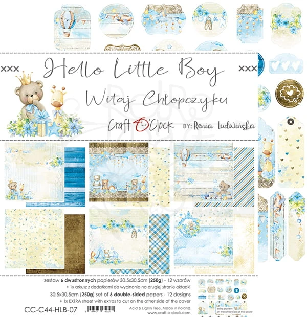 Zestaw papierów 30x30 Hello Little Boy CC-C44-HLB-07 Craft O'Clock