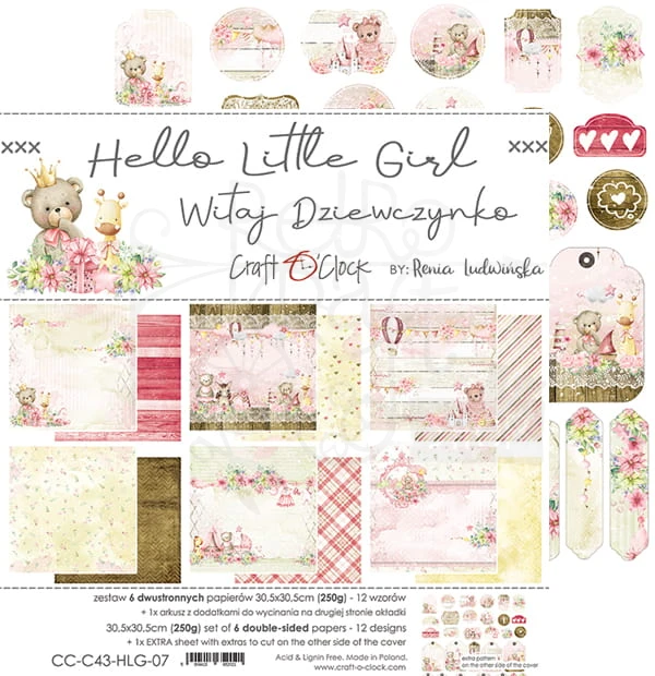 Zestaw papierów 30x30 Hello Little Girl CC-C43-HLG-07 Craft O'Clock