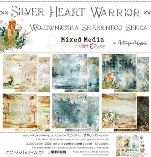 Zestaw papierów 30x30 Silver Heart Warrior CC-MM16-SHW-07 Craft O'Clock