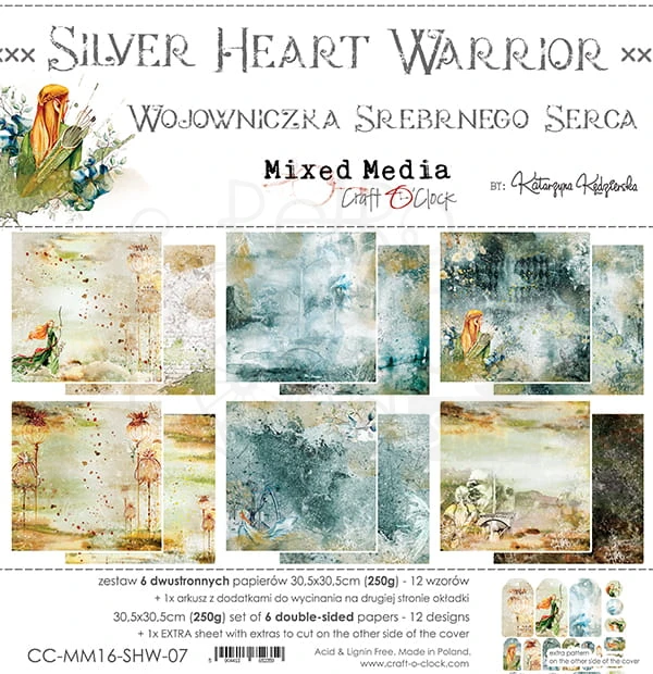 Zestaw papierów 30x30 Silver Heart Warrior CC-MM16-SHW-07 Craft O'Clock