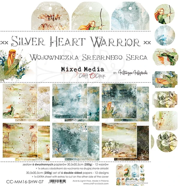 Zestaw papierów 30x30 Silver Heart Warrior CC-MM16-SHW-07 Craft O'Clock