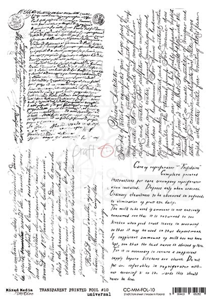 Folia Transparentna A4 Rękopis, pismo CC-MM-FOL-10 Craft O'Clock