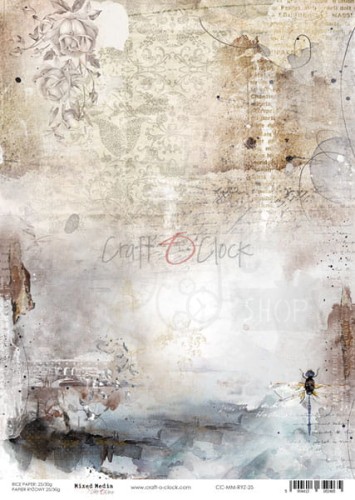 Papier ryżowy A4 Lost In Time Ważka, róże, beż CC-MM-RYZ-25 Craft O'Clock