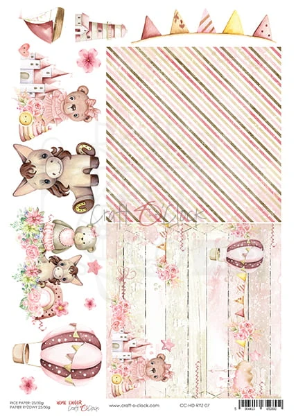 Papier ryżowy A4 Home Decor 07 Hello Little Girl paski CC-HD-RYZ-07 Craft O'Clock