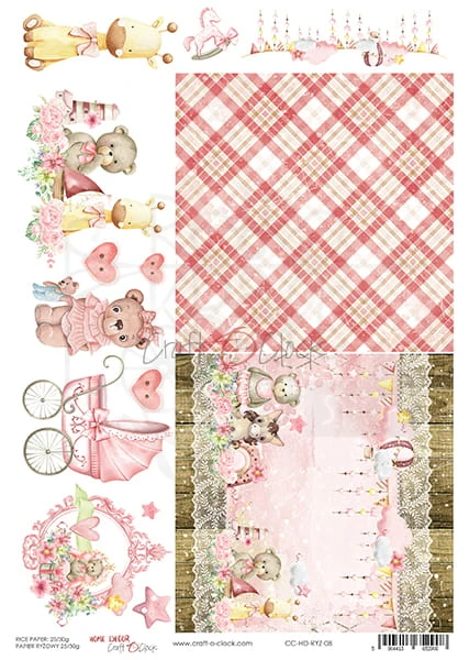 Papier ryżowy A4 Home Decor 08 Hello Little Girl kratka CC-HD-RYZ-08 Craft O'Clock