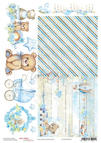 Papier ryżowy A4 Home Decor 09 Hello Little Boy paski CC-HD-RYZ-09 Craft O'Clock