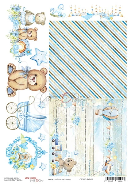 Papier ryżowy A4 Home Decor 09 Hello Little Boy paski CC-HD-RYZ-09 Craft O'Clock