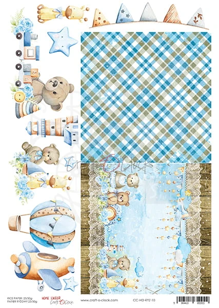 Papier ryżowy A4 Home Decor 10 Hello Little Boy kratka CC-HD-RYZ-10 Craft O'Clock